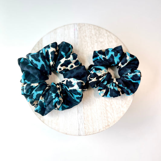 Blue Leopard Scrunchies