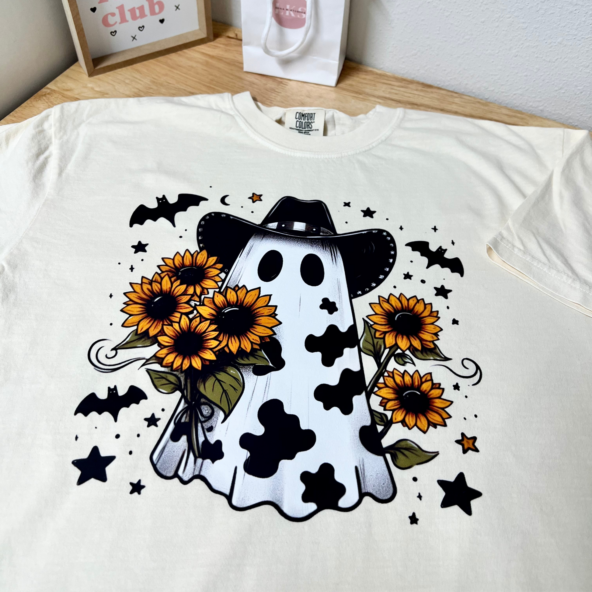 Cowboy Ghost holding sunflowers tee
