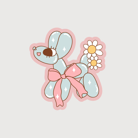 Light Blue balloon dog with a pink bow and White Daisies with a light pink border sticker