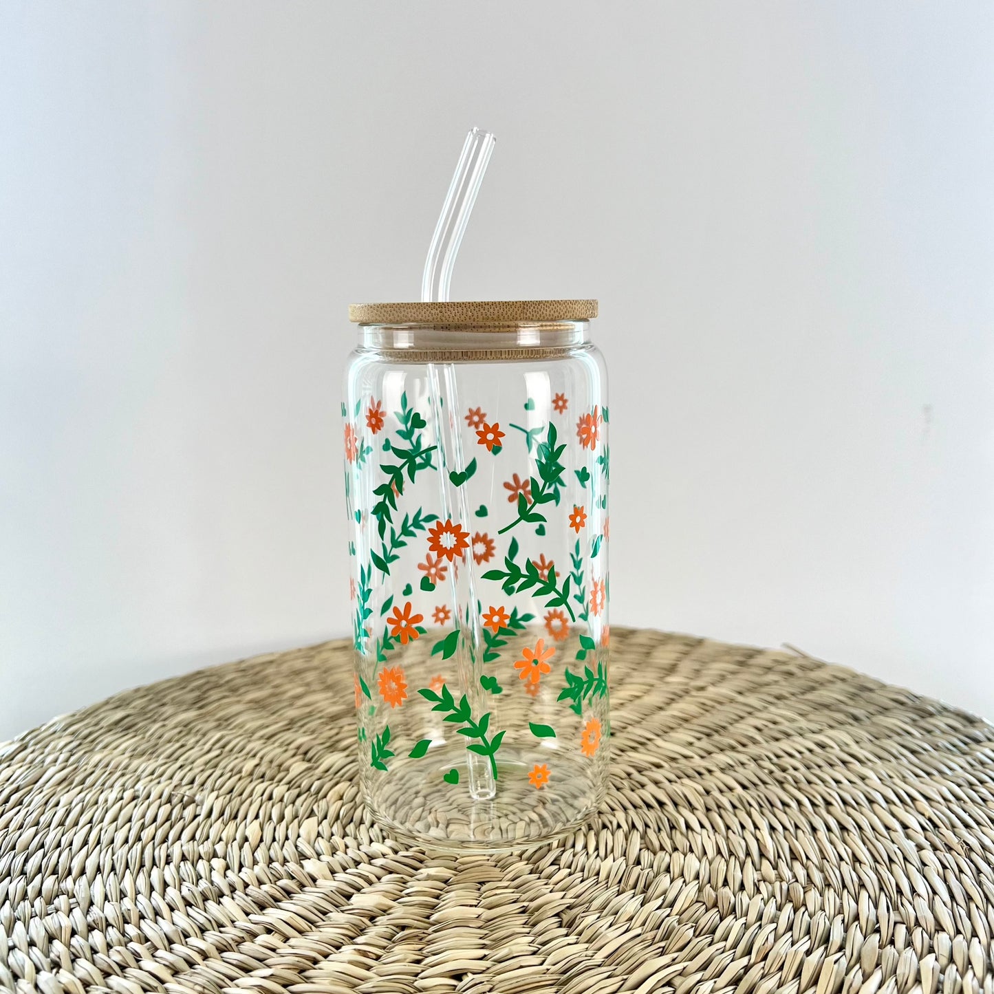 Floral 16 oz Glass Can Cup