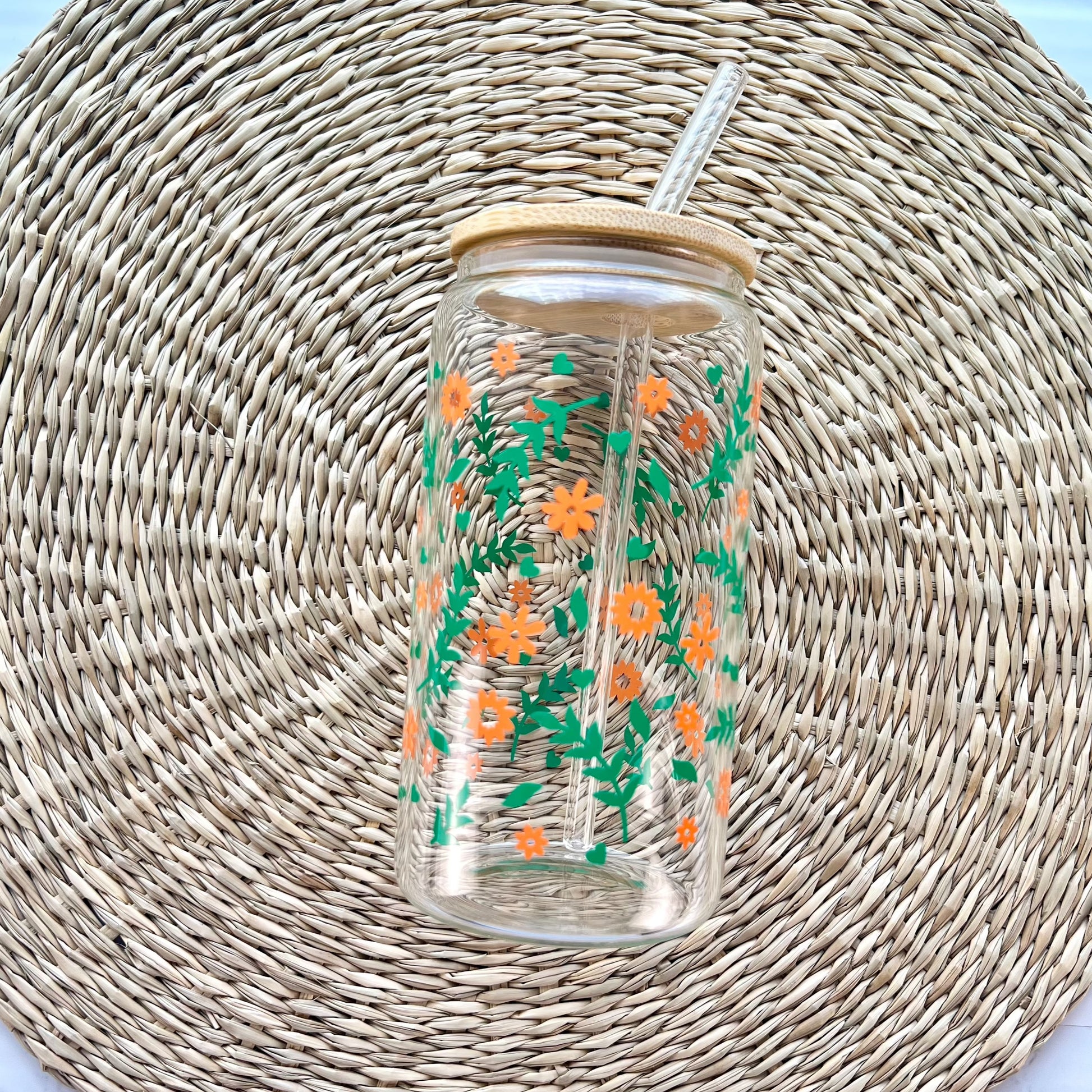 Floral 16 oz Glass Can Cup