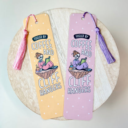 Fueled By Coffee And Cliff Hangers Bookmark in Light Yellow and Light Pink