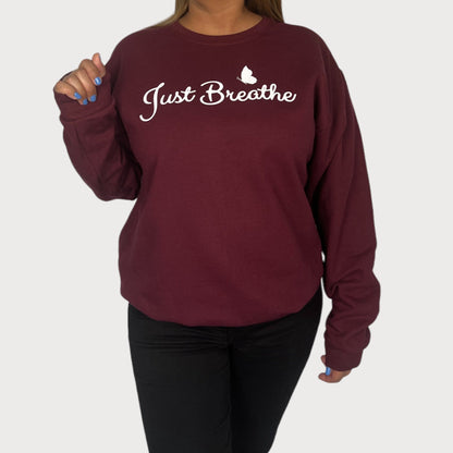 Just Breathe Crewneck Sweatshirt in Maroon color