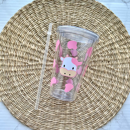 Pink Cow Print 16 oz Insulated Tumbler Cup