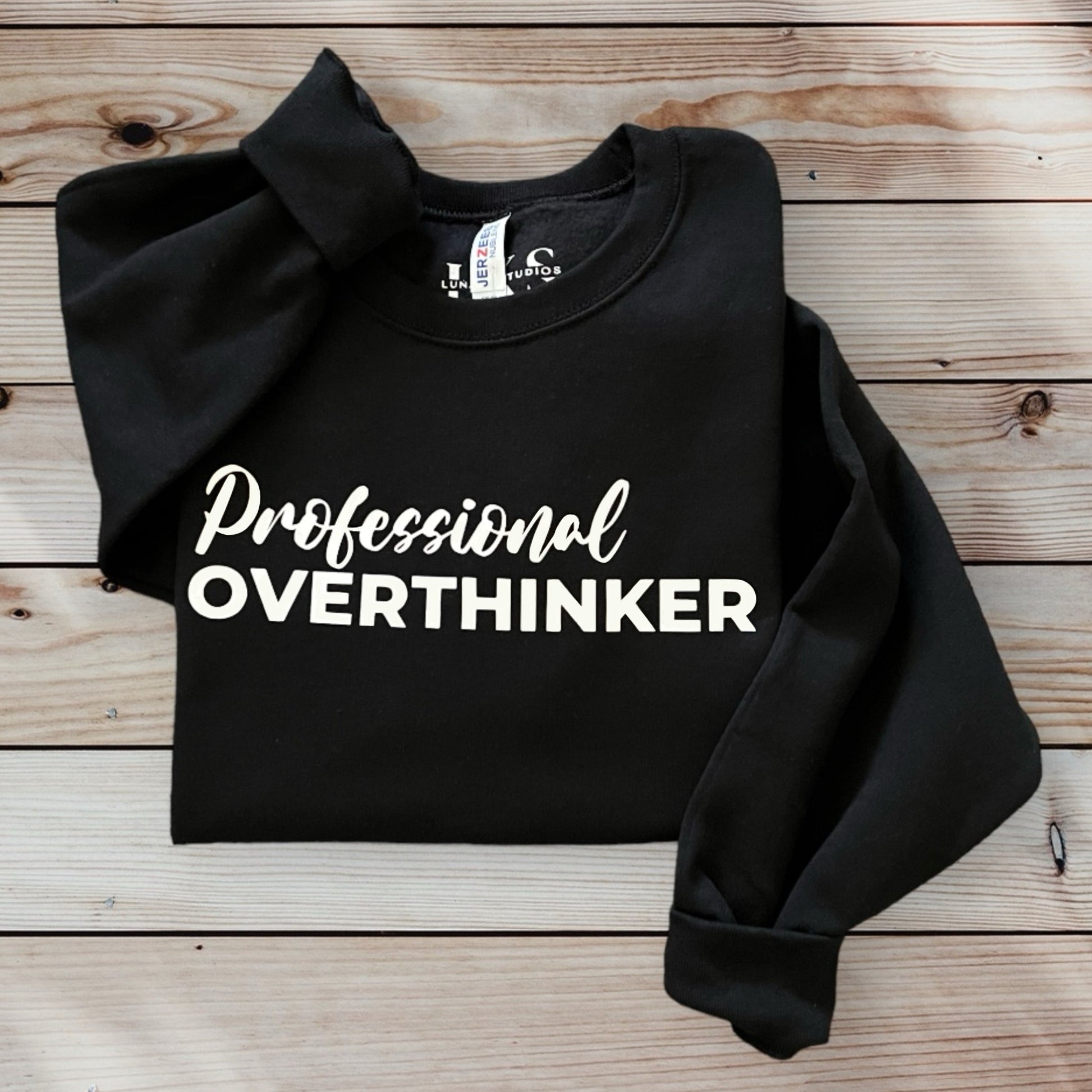 Professional Overthinker Crewneck Sweatshirt in color Black