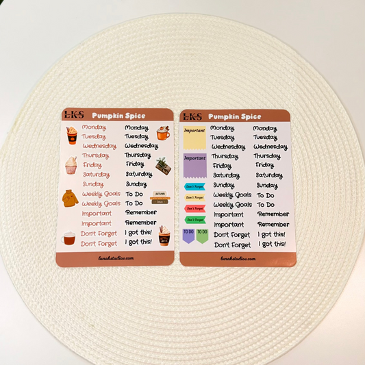 Planner sticker sheet in pumpkin spice theme.