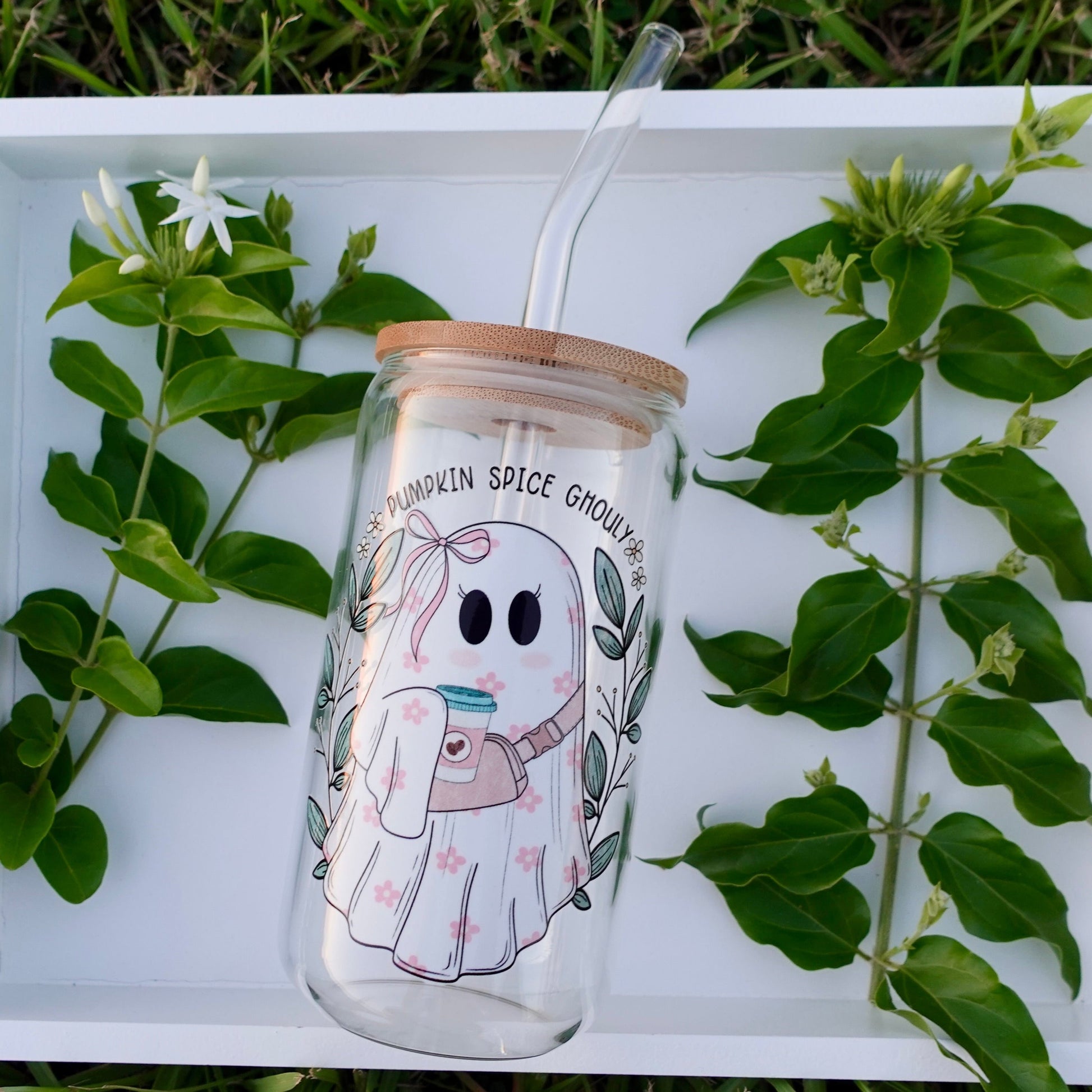 Pumpkin Spice Ghouly 16 oz Glass Can Cup