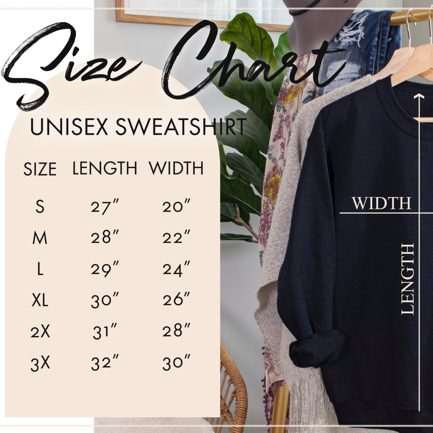 Unisex Crewneck Sweatshirt Sizing Chart