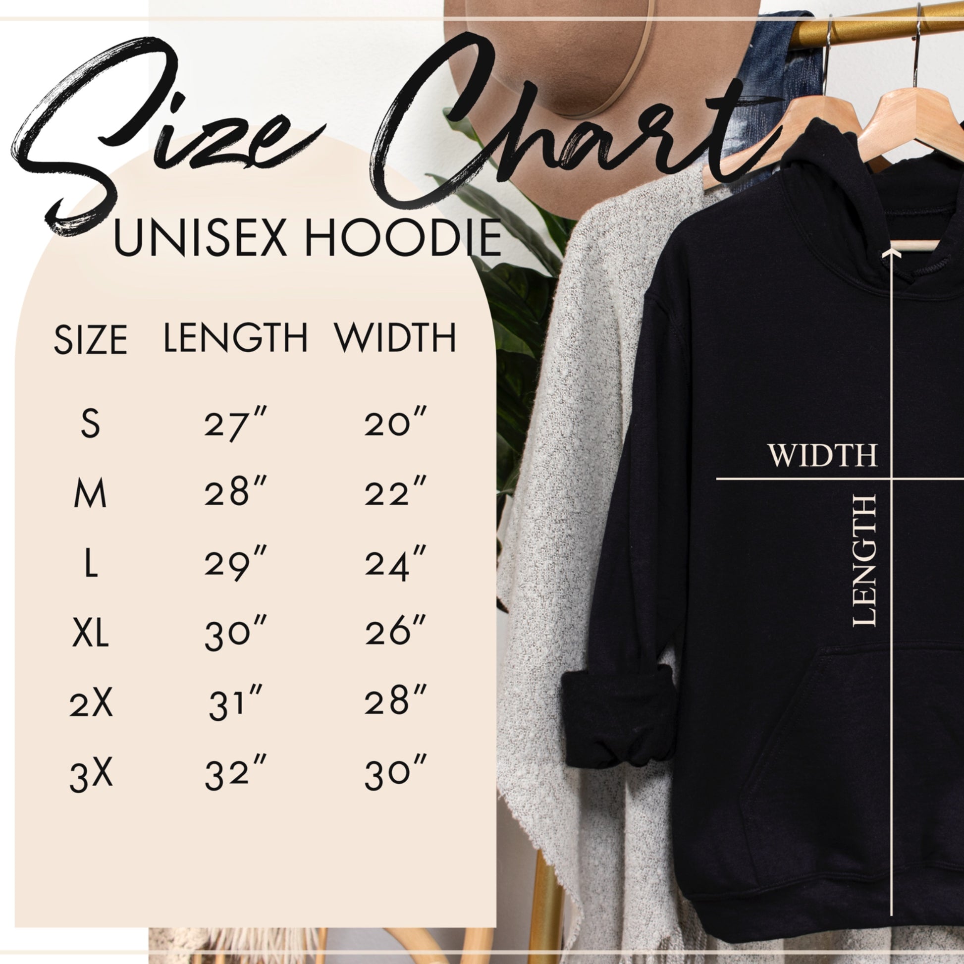 Unisex Hoodie Sizing Chart