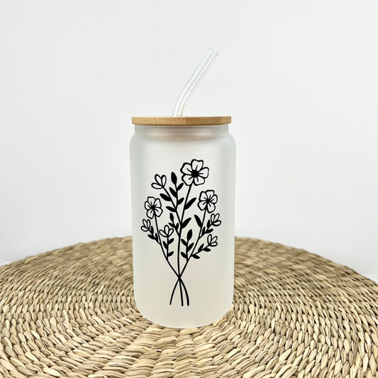 Wildflowers 16 oz Frosted Glass Can Cup